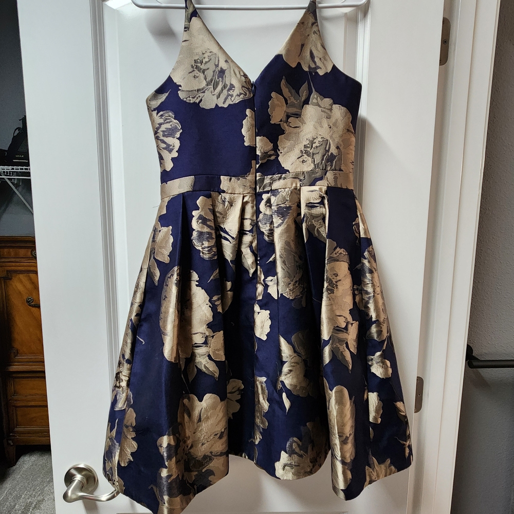 Xscape Navy and Gold Floral Kids Dress